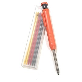 JEYEFFE Carpenter's Pencil with 7 Refills and Integrated Sharpener - Precision Tool for Marking Deep Holes on Wood and Hard Surfaces - Ideal for Carpenters and Masons (Orange)