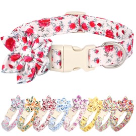 Beirui Cute Spring Dog Collar with Flower, Lightweight Soft Girl Dog Collar for Female Male Dogs, Adjustable Floral Pet Collar for Small Medium Large Dogs(Red Flower,M:12-19")