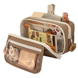 Capybara Pencil Case - Muti Compartment Large Capacity Multi-Layer Transparent Pencil Pouch, Capybara Pencil Pouch with Cute Pins Plush Cute Pins Plush Cute Stationery for School Supplies