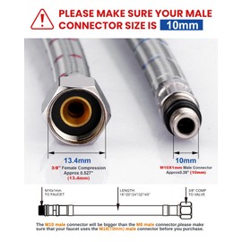 WOWOW 40" Length Faucet Supply Line, Bathroom Kitchen Faucet Lines Braided Nylon Sink Hose,cUPC Faucet Supply Lines 3/8" Female Compression Thread × M10 Male Connector 2Pcs (1 Pair)