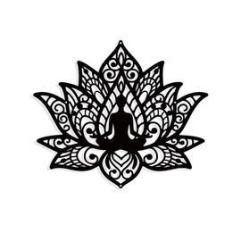 nbeads Mandela Yoga Metall Wanddekoration, Mattes Schwarz Wand hängende Dekoration Silhouette Wand Kunst für Haus Garten Hotel Büro Wand Weihnachten Festival Dekoration Geschenk, 29.3x25cm