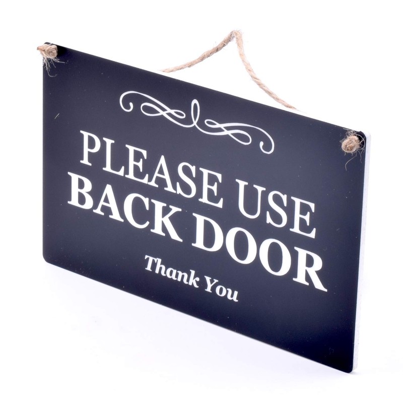 Stylish Black and White Engraved, 'Please Use Back Door', Sign