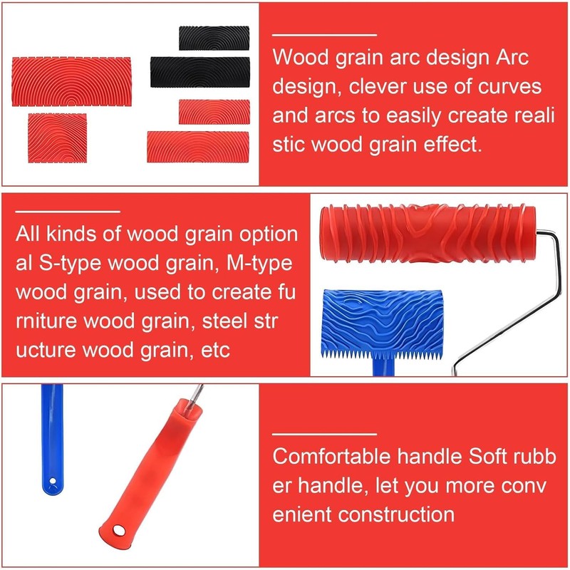 LMSNE Wood Graining Tool Set, 8 Pieces, Household Wallpaper Roller
