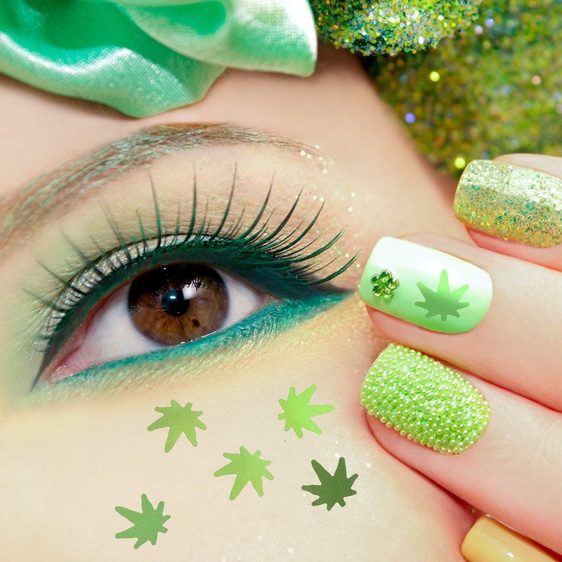 12 Boxes Weed Leaf Glitter Green Pot Leaf Sequin Leaf