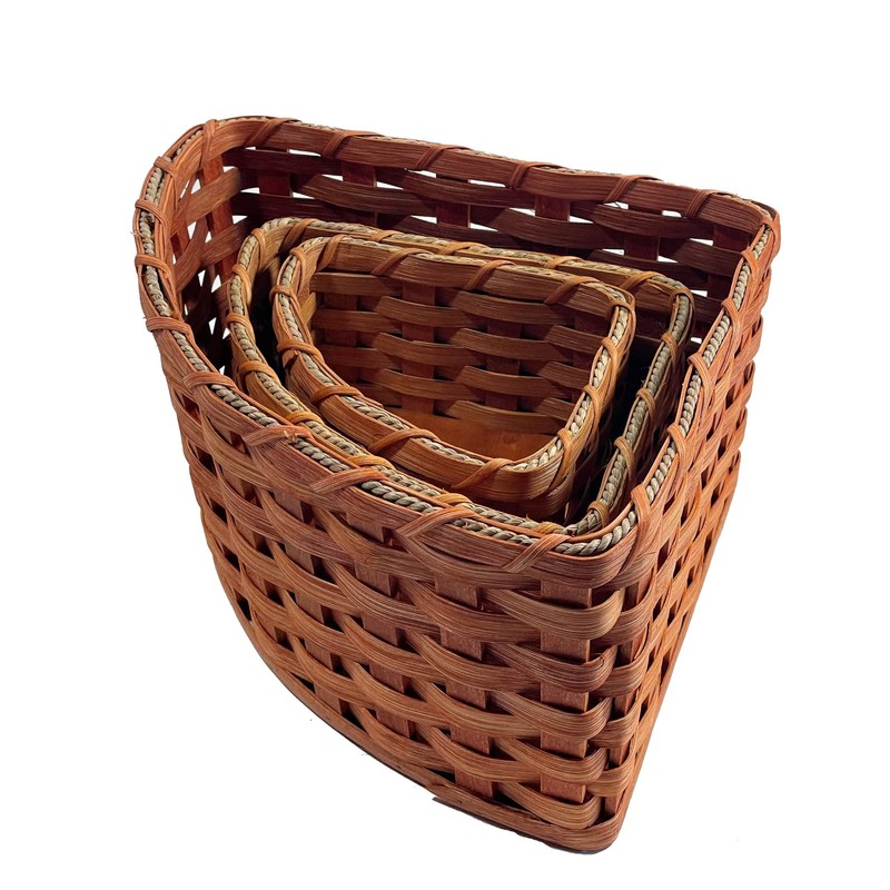 Amish Corner Storage Handmade Solid Oak Woven Wicker Basket (Medium)