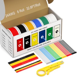 Okerny 22/24 AWG Wire Stranded Solid Core Hook-Up Flexible Wires, 6 Colors Each Roll 32.8ft/10M PVC Tinned Copper Core Automotive Electrical Cables, High Temp Resistant -20℃ to 80℃