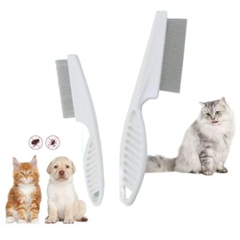 MUUWUU Flea Comb for Dogs and Cats, Professional Dog Combs Pet Comb for Removing Fleas, Lice Comb, Dust Comb with Rounded Metal Tines for Gentle Care, Pack of 2 (Large + Small)