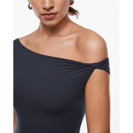 INLYRIC Women's Inbarely Soft Off The Shoulder Tops Versatile Going Out Trendy Shirts Y2K Spring Summer Outfits True Navy Small