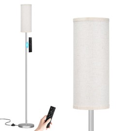 Ambimall 64'' Floor Lamps for Living Room with Remote Control and Stepless Dimmable Colors Temperature & Brightness, 9W Bulb Included(Beige Lampshade & Silver Pole)