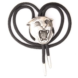 HHH Designs Tiger Bolo Tie Necklace - Antique Silver Bolo Tie - Western Bolo Tie for Men and Women - Nylon Fabric Bolo Tie - Made in USA