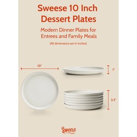 Sweese Porcelain Dinner Plates Set, 10 Inch, Round Salad Plates, Dove Gray - Dishwasher, Microwave Oven Safe