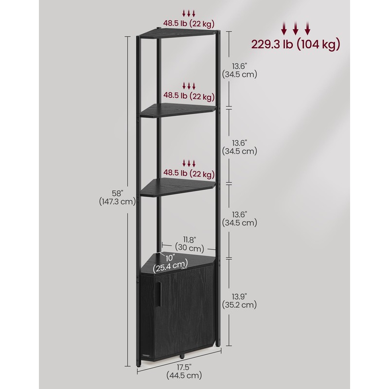 VASAGLE Corner Shelf with Storage, 5-Tier Corner Storage Cabinet, for