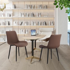 MSOBAIW Upholstered Dining Chairs Set of 2, Brown Faux Leather Dining Chair for Kitchen, Mid Century Modern Chair with Metal Legs, Comfortable Dining Room Chair for Living Room, Restaurant