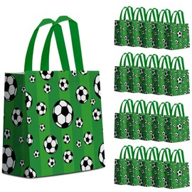 Infankey 24 PCS Soccer Gift Bags Soccer Party Decorations with Handles Reusable Soccer Goodie Snack Favor Bag Non Woven Party Favor Bags for Sports Birthday Party Supplies