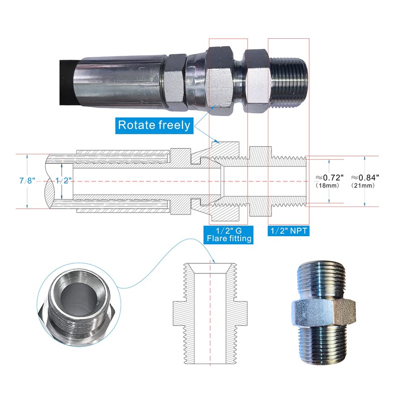 Upgraded Compressor Jumper Hose, High-Temperature 320°F, 1/2" x 40"Length, 1/2"