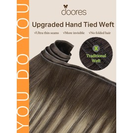 DOORES Genius Weft Hair Extensions Natural Human Hair, 18 Inch Chocolate Brown to Honey Blonde 50g, Weft Hair Extensions Human Hair