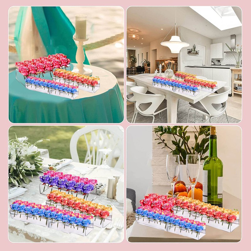 Clear Acrylic Flower Vase Multi Holes Elegant Decorative Long Rectangle
