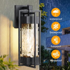 KIALUSH 2-Pack Wall Lights Dusk to Dawn Outdoor Lighting, Modern Outside Waterproof Porch Lights with Photocell Sensor,Exterior Light Fixtures with Water Glass for Doorway Garage(Bulb Included)
