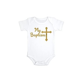 My Baptism Baby Christening Gold Onesie | Baptism Gift | Baby Baptism Onesie (12 Months), White