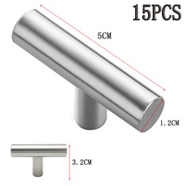Brateuanoii Pack of 15 Cupboard T Brushed Stainless Steel Handle, Single Hole Handles, Modern Door Knob, Drawer Handle, Silver, Cabinet Knobs, Furniture Handles Can Be Used for Bedroom, Bathroom,