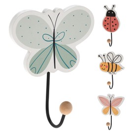 Children's Coat Hooks with Animal Motifs - Set of 4 - Wall Coat Hooks Made of Wood - Children's Wardrobe Hooks Wall Coat Hooks Butterfly Bee Ladybird