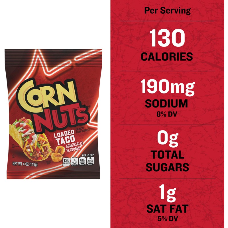 CORN NUTS Loaded Taco Crunchy Corn Kernels 4 OZ Bag,