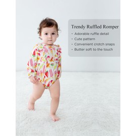EASWEET Bamboo Viscose Baby Girl Bubble Romper Infant Long Sleeve Ruffled Bodysuit, Sweet Ice Cream, 12-18 Months