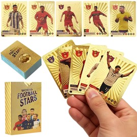 55 Pcs Gold Foil Football Cards Set, Premium Soccer Collectible Cards for Fans, Plated Trading Cards, for Football Enthusiasts, Luxury Soccer Star Collection - Gold