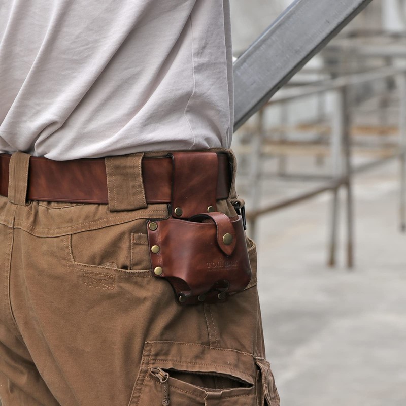 TOURBON Leather Tape Measure Pouch Belt Tool Carrier Holder (Dark
