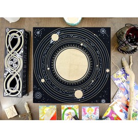 Black Altar Cloth Sun Moon Star Planet Witchcraft Spread Table Cloth Wiccan Square Spiritual cloth 18x18 inches Sacred Cloth (Planet)