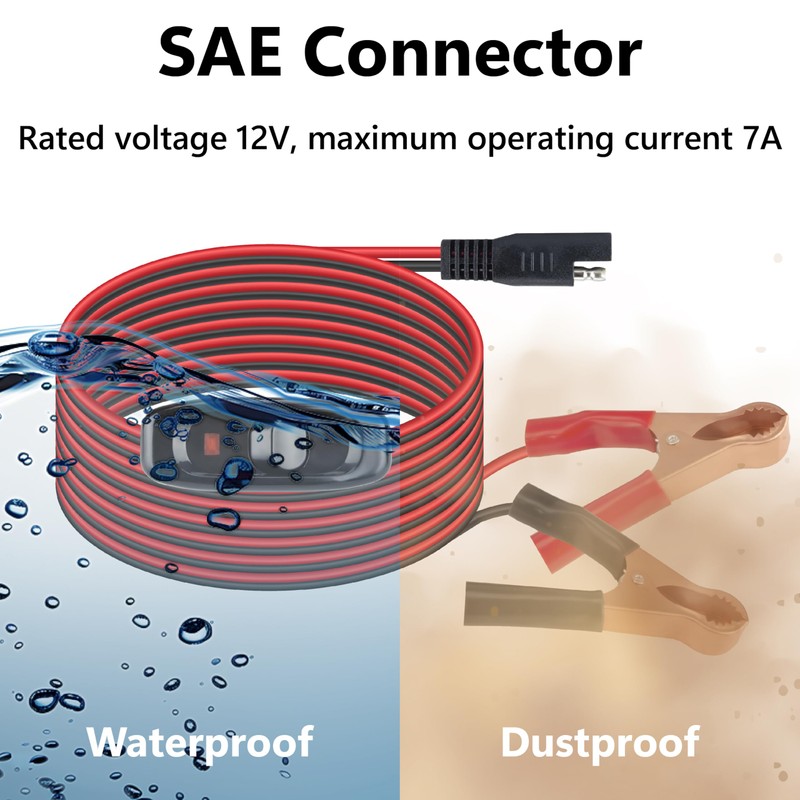 ecocstm 7.8FT SAE 16AWG Wire Harness with On/Off Switch, 12V