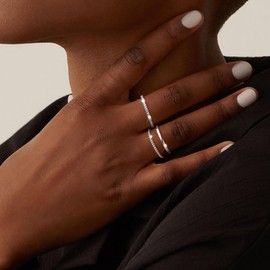 Moodear 925 Sterling Silver Thumb Ring Set - Dainty Cubic Zirconia Rings Size 8 for Women