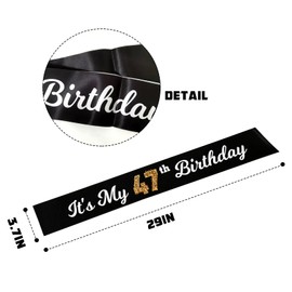 It’s My 47th Birthday Sash, Black Sash with Foil- Cheer to 47th Birthday Sash- Happy 47th Birthday Accessories for Man and Women