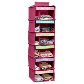 Houseables Kids Clothes Organizer, Weekly Clothes Organizer for Kids, Closet Daily Outfit Storage, Monday Through Friday Clothing Planner, Day of The Week, Weekday, School, Hanging, 6 Shelf, Pink