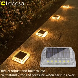 Lacasa Solar Deck Lights, 4 Pack 30LM LED Dock Light Warm White 2700K, Outdoor Solar Powered Step Light Up All Night IP68 Waterproof Auto ON/Off for Garden Stairs Driveway Pathway