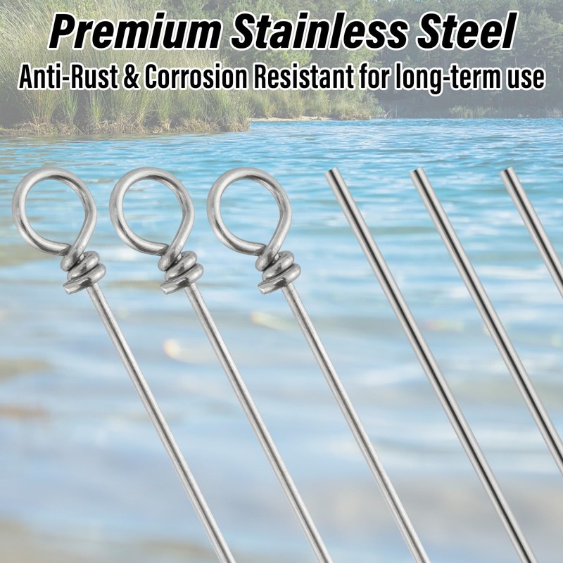 Dr.Fish 30 Pack Fishing Spinner Shaft Stainless Steel Looped Wire