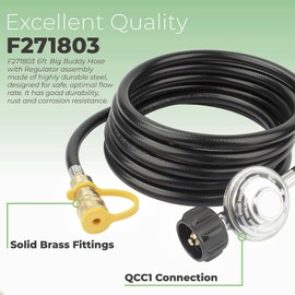 F271803 6ft Propane Adapter Hose Replacement for Mr. Heater Big Buddy Hose with Regulator, QCC1 Propane Tank Connection x 3/8 inch Female Quick Connect