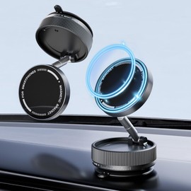Garselay Vacuum Magnetic Phone Holder, Soporte de Teléfono para Coche, 360° Rotating Magnetic Porta Celular, Plegable y Retráctil Doble Cara Magnética para Coche, Casa, Oficina y Gimnasio (Negro)