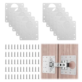 Pack of 10 Hinge Repair Plate, 9 x 9 cm Repair Kit with Screws Hinges Repair Plate Made of Stainless Steel, Hinge Set for Cabinet Door Repair Furniture Restoration Cabinet Hinge Repair