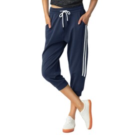 SPECIALMAGIC Women's Capri Pants Cropped Joggers with Pockets Elastic Waist Drawstring Capri Sweatpants Navy X-Large