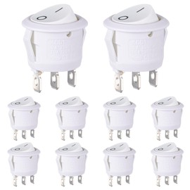 VEXUNGA Rocker Switch Round Rocker Switch 3-Pin 6A 250V 10A 125V On/Off Mini Round Switch Car Built-in Switch with Self-Locking Lockable White (Pack of 10)