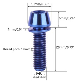 UHDFBDHF 6PCS Titanium M6x16mm 18mm 20mm Allen Hex Tapered Head Bolt for Bicycle Fitting Screw (Blue, M6x20mm)