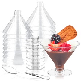 TOFLEN 24 Pack Plastic Martini Glasses 7 oz Cocktail Glasses, Unbreakable Reusable Dessert Cups, Clear Stemmed Dessert Shot Glasses for Party Wine, Champagne, Margarita and Appetizers