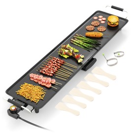 DORTALA 35" Electric Griddle, Portable Teppanyaki Grill for 8-10 Person with Thermostat Control, Removable Drip Tray, Nonstick Countertop BBQ Flat Top Grill for Indoor & Outdoor