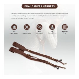 Gugxiom Double Camera Strap,Camera Shoulder Strap for Two Cameras,Adjustable Leather Double Camera Harness Brown