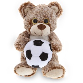 DolliBu Sitting Brown Bear Stuffed Animal with Soccer Ball Plush - Soft Huggable Bear, Adorable Playtime Bear Plush Toy, Cute Pet Life Sports Gift for Kids and Adults - 9 Inch