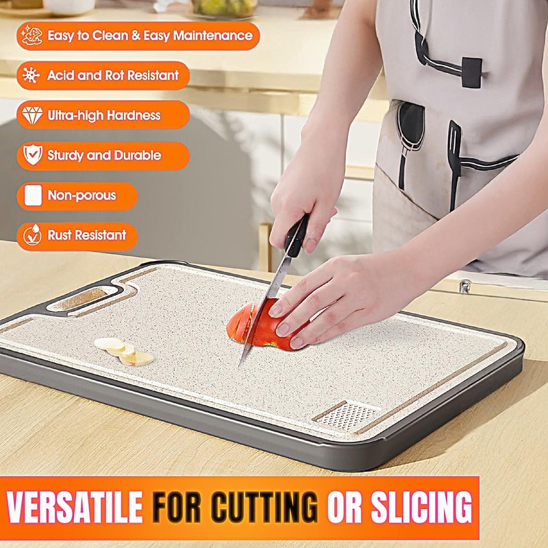 Titanium Cutting Board for Kitchen – Double-Sided, Juice Groove, Non-Slip,