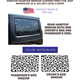 Compatible with Jeep Wrangler Jk & JKU (4 Door) 2011-2018 | Precut Leopard Cheetah Print Window Decals | Proudly Made in The US | Matte Black (Hardtop Window)
