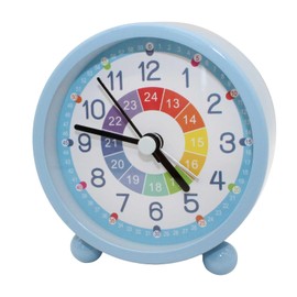 Funriche Colorful Alarm Clock, Continuous Second Hand, No Noise, Clock Analog, Diameter 3.1 inches (8 cm), Cute Alarm Clock, Children's Room, Educational Clock (Blue)