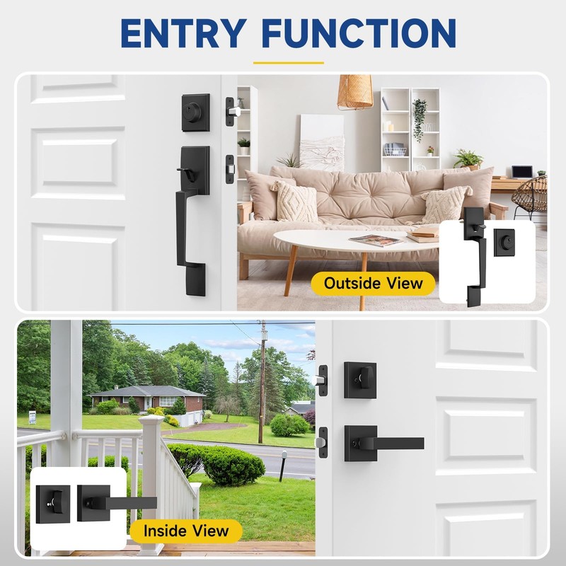 RAFECIEE Black Front Door Handle and Deadbolt Set, Front Door